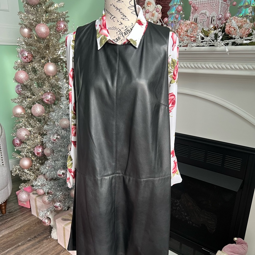 CK Black Leather Sleeveless Dress